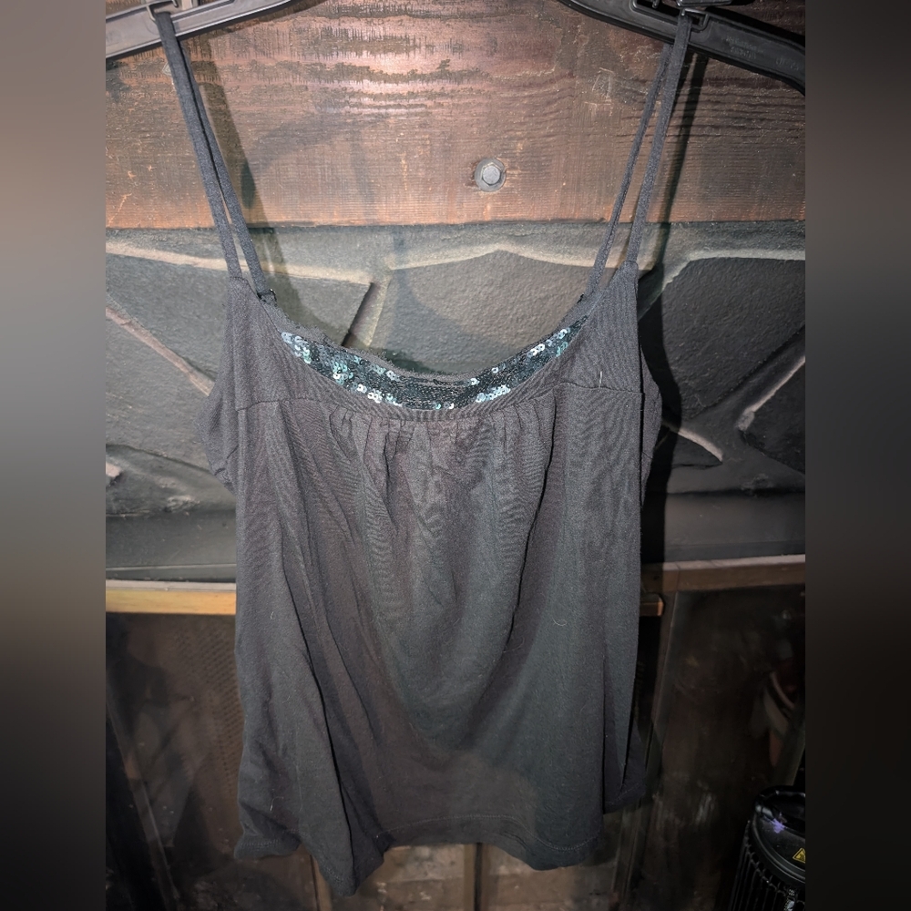 LOFT Black Tank Top with Sequin Detail